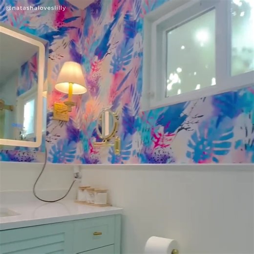 Tropical Wallpaper With a Stylized Palm Tree Motif in Pink, Teal, and White - E444 - Etsy