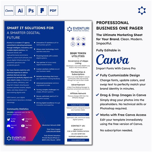 1-page Company Flyer Template | Business Pager | Corporate Sheet | Marketing Material | B2B Canva Media Kit - Etsy