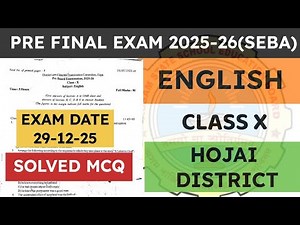 Class 10 Pre Final / Pre Board Exam question paper 2025-2026 | English | Hojai District | seba