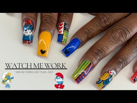 Smurf February Nail Art 💙 Cartoon Nails Step by Step | Watch Me Work ✨