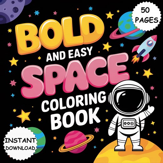 Space Coloring Book 50 Bold and Easy Pages for Kids and Adults Fun Outer Space Printable PDF Instant Download - Etsy