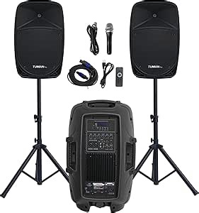 12inch PA Speaker System, 1000W High Powered Bluetooth Compatible Active + Passive Pair Outdoor Sound Speakers, Outdoor Karaoke Machine，FM Radio, Remote Control, 2 Speaker Stand, Supports SD Card/USB