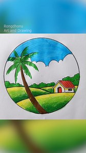 Peaceful Countryside Scenery Drawing Tutorial #Reels | Rongdhonu Art and Drawing