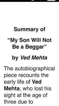 My Son Will Not Be a Beggar Summary