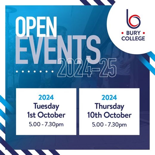 🚶‍♀️Tour our fantastic facilities, meet our dedicated tutors and explore your options.🏫 Our Open Event will give you a real insight into life at Bury College. Don’t miss out, book now! 🎫 https://burycollege.ac.uk/events/open-event-1st-october-2024 | Bury College