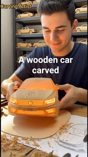 From pencil sketch to pure craftsmanship — a car carved entirely from wood. 🚗🪵