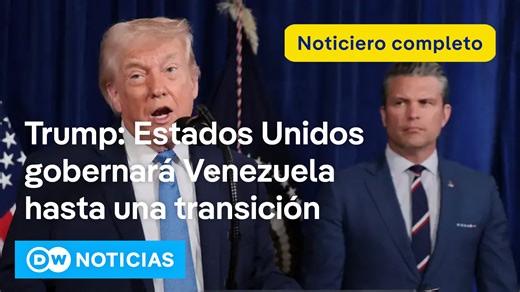 Trump dice que Estados Unidos gobernará Venezuela hasta que haya una "transición pacífica" El presidente de Estados Unidos, Donald Trump, dijo que su país "gobernará" Venezuela hasta que pueda producirse una transición política, tras la operación militar para sacar del país al líder venezolano, Nicolás Maduro. "Vamos a gobernar el país hasta que podamos llevar a cabo una transición pacífica, adecuada y juiciosa", dijo Trump en una rueda de prensa, y añadió que las fuerzas estadounidenses estaban