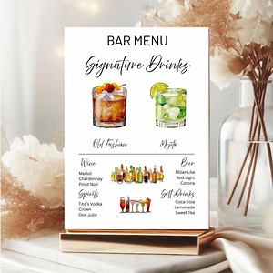 Signature Drink Sign, Bar Menu, Editable Canva Template, Digital Download - Etsy