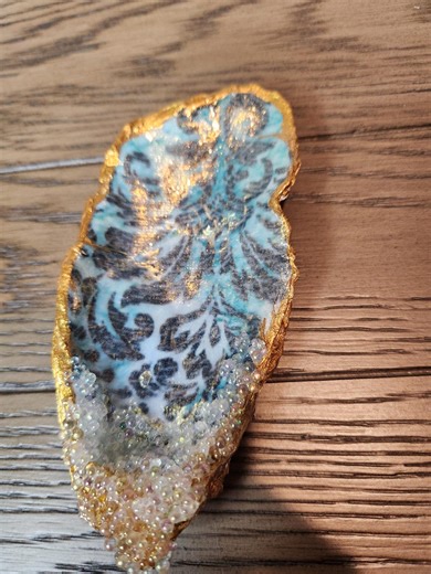 Gold Gilded Oyster Shell Ring Dish – Baroque Blue Pattern Jewelry Holder - Etsy