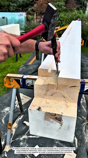 Carving a Perfect Timber Joint by Hand! 🔨🪵 #Woodworking #Carpentry #Shorts