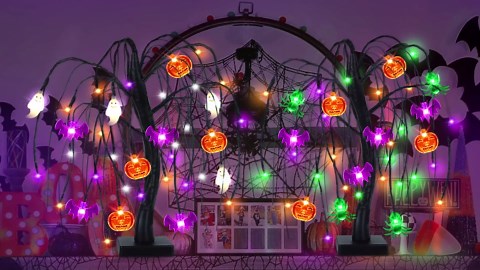Halloween Table Decorations 18 Inch 36 LED Halloween Willow Tree with Pumpkin Bat Ghost Lights, Timer/USB/Battery Operated Black Halloween Tree Spooky Halloween Decorations Indoor Home Party Room Gift