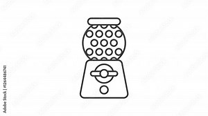 Animated gumball machine icon. Bubblegum dispenser line animation. Moving down balls. Spinning mechanism. Black illustration on white background. HD video with alpha channel. Motion graphic