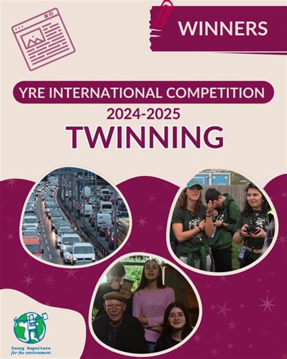 Twinning category winners of the YRE International Competition 2024–2025 🤝 What is Twinning? Twinning is a unique YRE initiative that connects youth teams across borders to collaborate on environmental storytelling. It allows them to combine global perspectives with local solutions, sharing knowledge, building advocacy skills, and amplifying impact. 🏆These are the winnners of the Twinning competition this year: 1st Place: https://yrecompetition.exposure.co/turkiye-slovenianbspgermany-spain 2nd