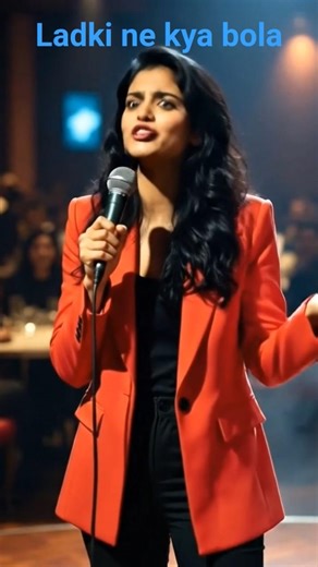 Smiling Stand-Up Comedian on Stage in a Red Blazer