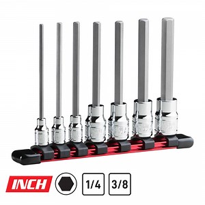 Long Hex Bit Socket Set, SAE, 7-Piece