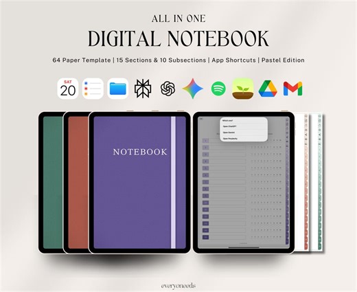 Digital Notebook | All-in-one iPad Notebook | Hyperlinked Goodnotes Template | Student Journal | App Shortcuts | Pastel Edition - Etsy UK