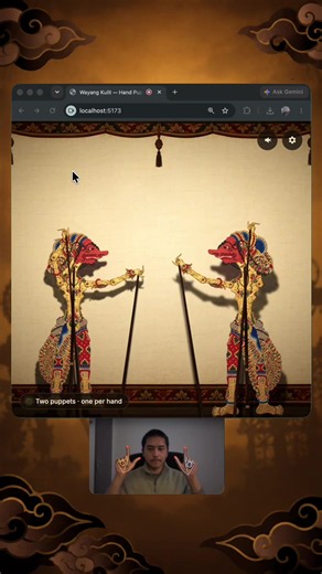 What if you could control a shadow puppet with just your hands? Wayang is a centuries-old puppet art I only ever watched on TV growing up. Never seen a real show. So I built my own version I can actually play. Hand tracking vibe coding, and now my hands control the puppets live. Maybe this is my way in before I finally watch the real thing 🎭. You can try it on here: https://wayang-digital-indonesia.vercel.app/ #webdevelopment #wayang #shadowpuppets #vibecoding #coding