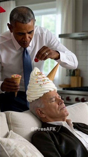 A sleeping Joe Biden was pranked by Trump and Obama with ice cream in his hair 😂 #joebiden #trump