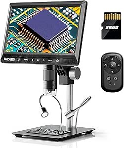 10.1 inch Digital Microscope for Adult, 11’’ Enhanced Metal Bracket, 1200X Coin Magnifier, Soldering Microscope with 10 LEDs, 12MP Camera Sensor, Windows/Mac Compatible, 32GB