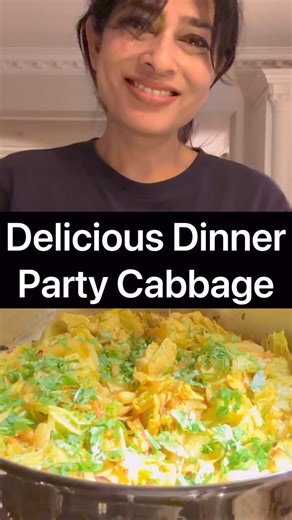 Nisha Katona on Instagram: "Simple Delicious Dinner Party Cabbage- honestly, this is the first dish to go whenever people come over. The pan is always embarrassingly empty at the end of round one at the buffet. Full video and recipe and method in my Curry Club link in bio https://curryclub.theclubb.co Top @urbanoutfitterseu"