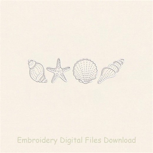 Seashell Embroidery Design Set, Line Art Starfish, Coastal Beach Decor (digital Files) - Etsy