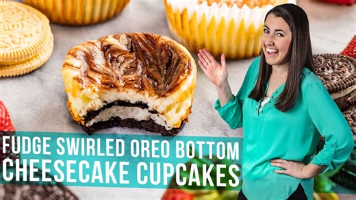 Fudge swirled Oreo bottom cheesecake cupcakes