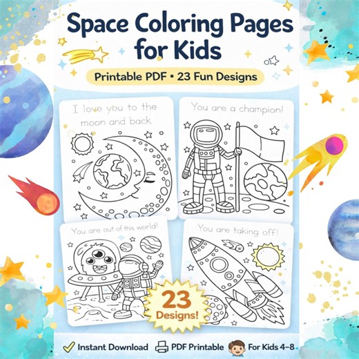 Space Coloring Pages for Kids – 23 Printable PDF Designs (instant Download) - Etsy
