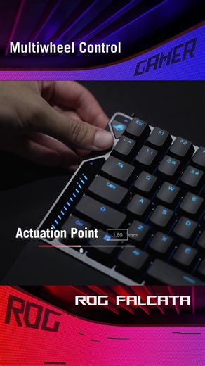 ⚡ **Mỗi mili-giây đều quan trọng.** Bộ Multiwheel của ROG Falcata cho phép bạn tinh chỉnh độ nhạy kích hoạt và hành trình phím một cách chính xác — mà không bỏ lỡ dù chỉ một nhịp. 🎯 Bạn đã thử chưa? 😎 #ROG #Keyboard #Gaming | ASUS Republic of Gamers