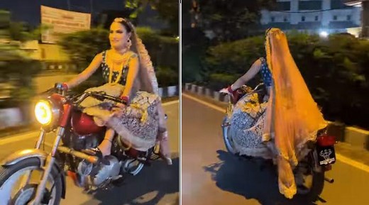 WATCH: Bride rides motorcycle to reach wedding