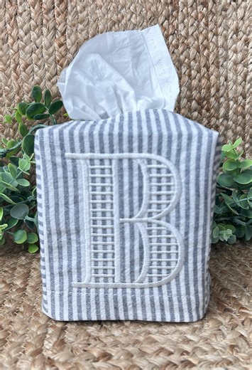 Personalized Striped Linen Tissue Box Cover – Embroidered Monogram Home Decor - Etsy