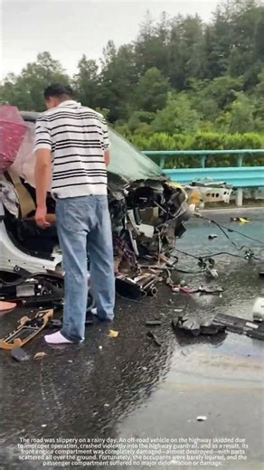 Slippery road in rainy weather, drive carefully.