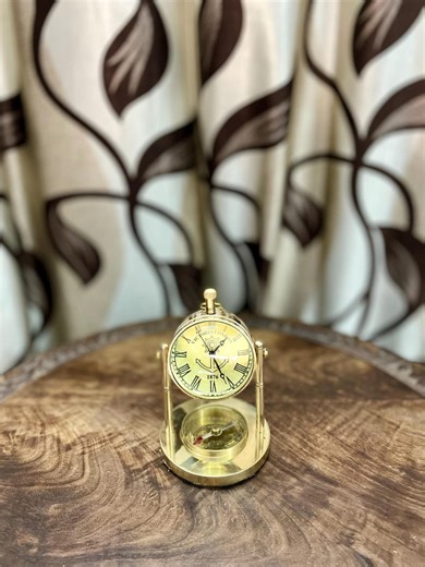Nautical Brass Desk Clock With Built-in Compass Base | Nautical Maritime Collectible Decor Gift - Etsy