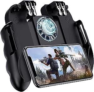 4 Trigger Mobile Game Controller with Cooling Fan Adjustable Stand for PUBG - Call of Duty - Fortnite - 6 Finger Mode L1R1 or L2R2 Gaming Grip