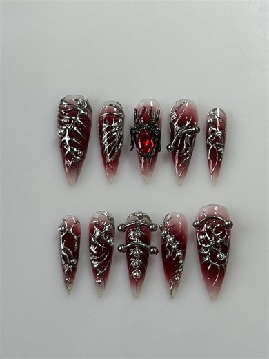 Spider Web Press on Nails: 3D Spider Nail Art - Etsy