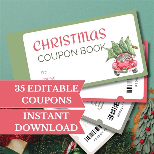 Christmas Coupon Book Template Editable, Personalized Holiday Coupon Booklet, DIY Custom Coupon Cards, Printable Gift Voucher Book Family - Etsy