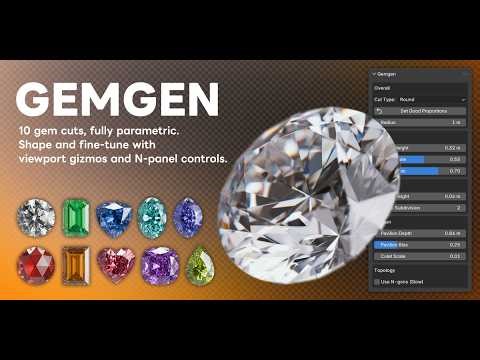 Gemgen for Blender — Parametric Gem Addon Demo