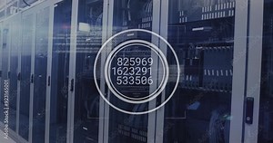 Data processing animation over servers in data center, showcasing circular flow