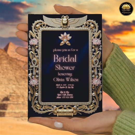 Egyptian Bridal Shower Invitation, Editable Canva Template, Pharaoh Theme, Gold Navy Luxury, Digital Printable Invitation, Wedding Invite - Etsy