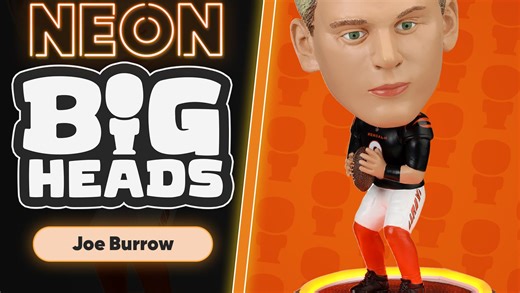 Joe Burrow Bengals' neon round base bighead bobblehead available from FOCO