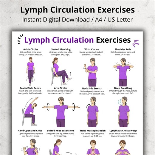 Lymph Exercise Chart | Hand Self Massage and Breathing Exercises | Seated & Standing Movements | Gentle Circulation Exercise PDF Poster - Etsy