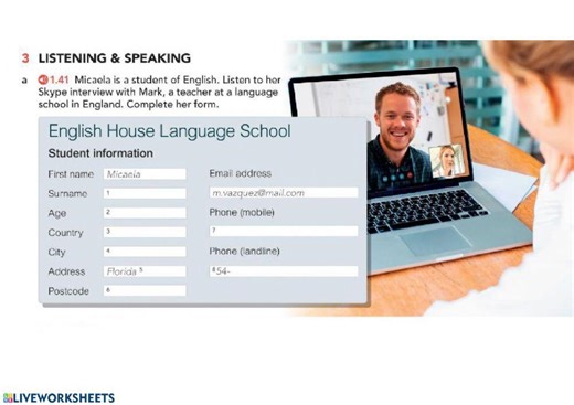 Listening personal information worksheet