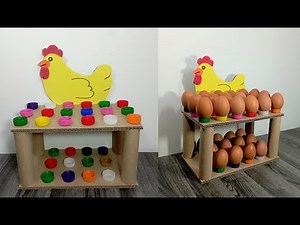 hacer una huevera GALLINA de carton y tapitas plasticas recicladas hermosa manualidad con reciclaje