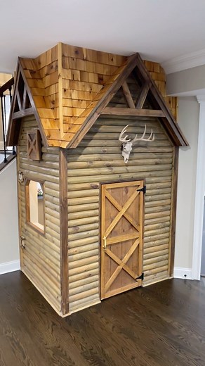 45 reactions · 17 comments | A cozy cabin-style playhouse 蝹 that’s perfect for kids (and adults!) • • #playhouse #cabinlife #basementrenovation #diyproject #familyfun | Finished Basements NJ | Facebook