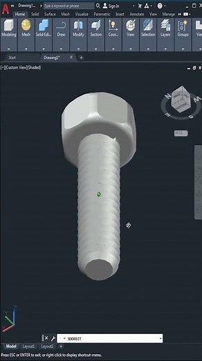 AutoCAD 3D, How to draw bolt, 3D Modeling #shorts