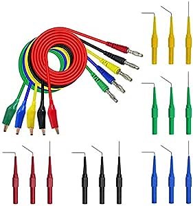 SG Multimeter Test probes Tool Identified Aid Back Probe Lead Kit For Vehicle Auto car （ 15 Pcs 3 Configurations Back Probe Pin & 5 Pcs 4mm Banana Plug to Alligator Clip Circuit Test Wires cable ）
