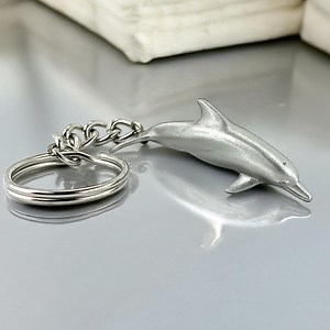 Pewter Dolphin Keychain: Ocean Lover Gift, Car Accessory - Etsy