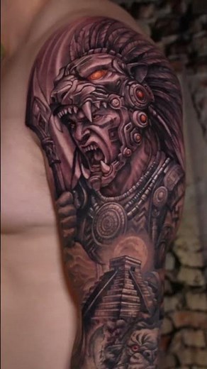 Epic Realistic Aztec Sleeve Tattoo | Hernandez Tattoo Studio in Miami