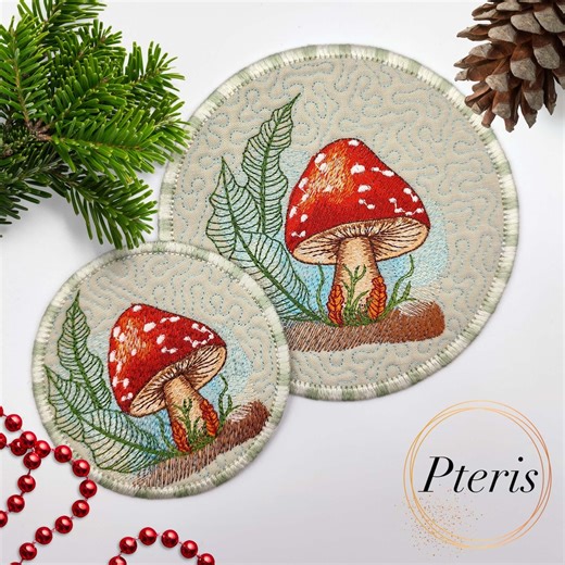 Fly Agaric Embroidery Design: Mushroom Mug Rug, Plates (digital Download) - Etsy