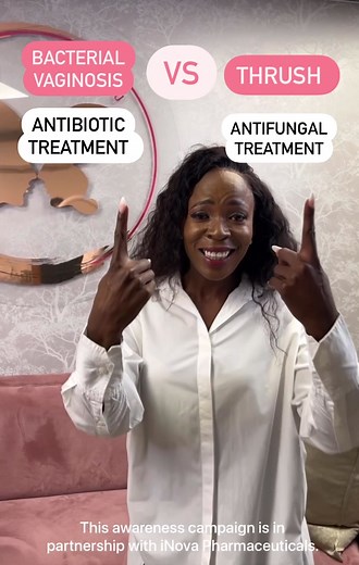 Here's how you can differentiate BV and ThrushBV•Caused by bacterial overgrowth•Vaginal discharge has a “Fishy” odour•Thin, greyish white vaginal discharge•Vaginal itching or burning •Can be treated with antibiotic treatment TRUSH •Caused by a Fungal (Yeast) overgrowth •Vaginal discharge is odourless•Thick, white, “cottage cheese-like” vaginal discharge •Redness and swelling around the vaginal opening•Vaginal itching or burning