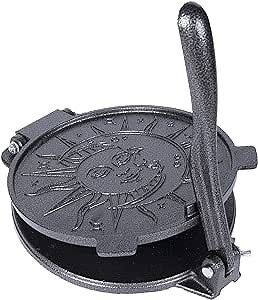 Cast Iron Tortilla Press 8 Inch - Flour Tortilla Press with 100 Pcs of Parchment Paper for Prensa Para Tortillas de Harina - Free Recipes for Flour Tortilla Maker Press - Gray Roti Maker